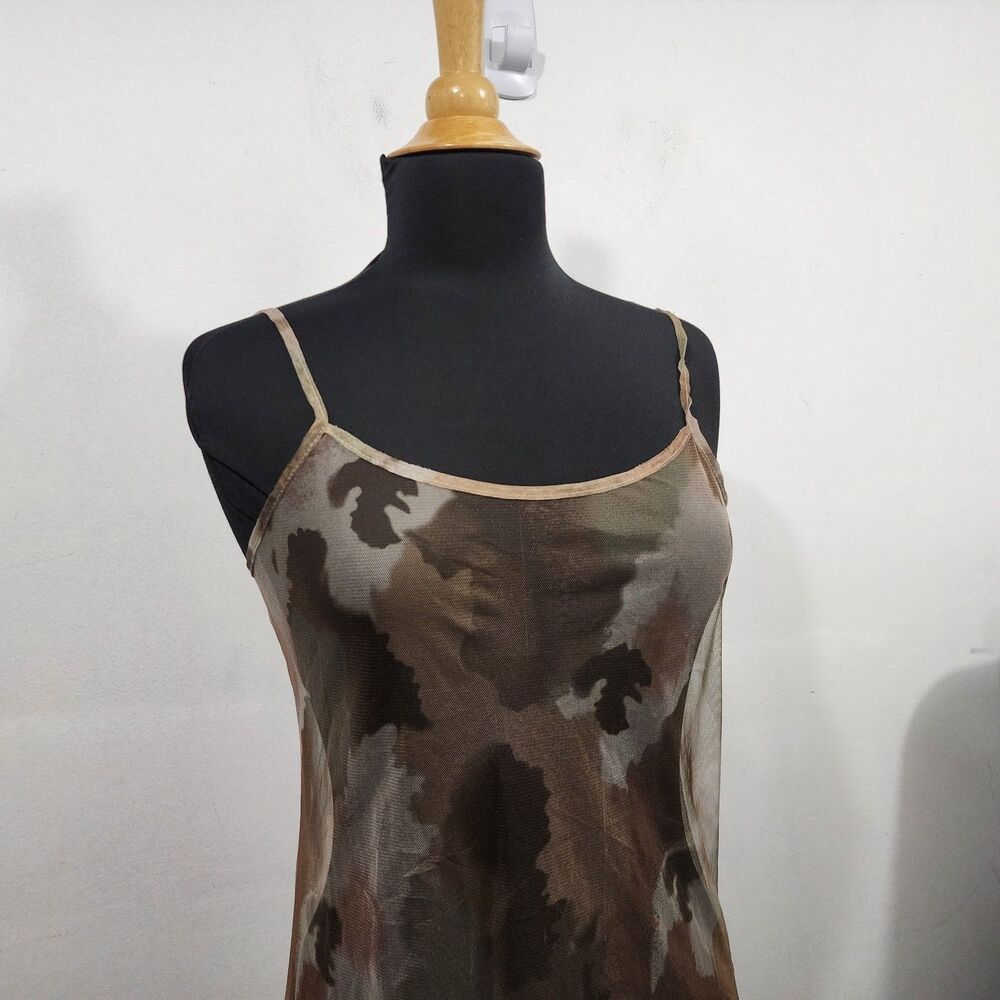 Sheer Mesh Camo-print Sleeveless midi dress Stretch Womens Size S/M - Picture 4 of 16